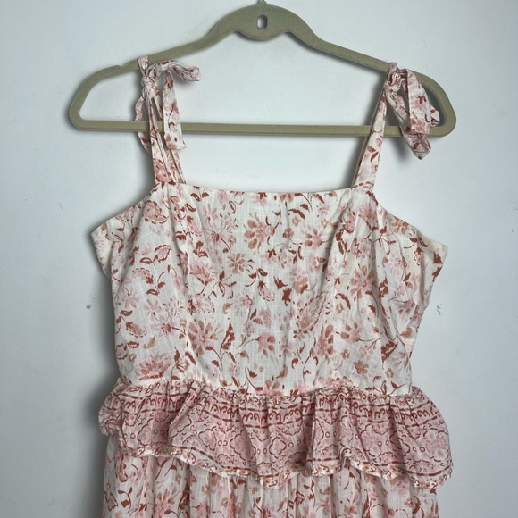 Bila 77 Via Marisol Peach Floral Print 100% Cotton Ruffle Detail Midi Dress Sz L - Picture 4 of 14